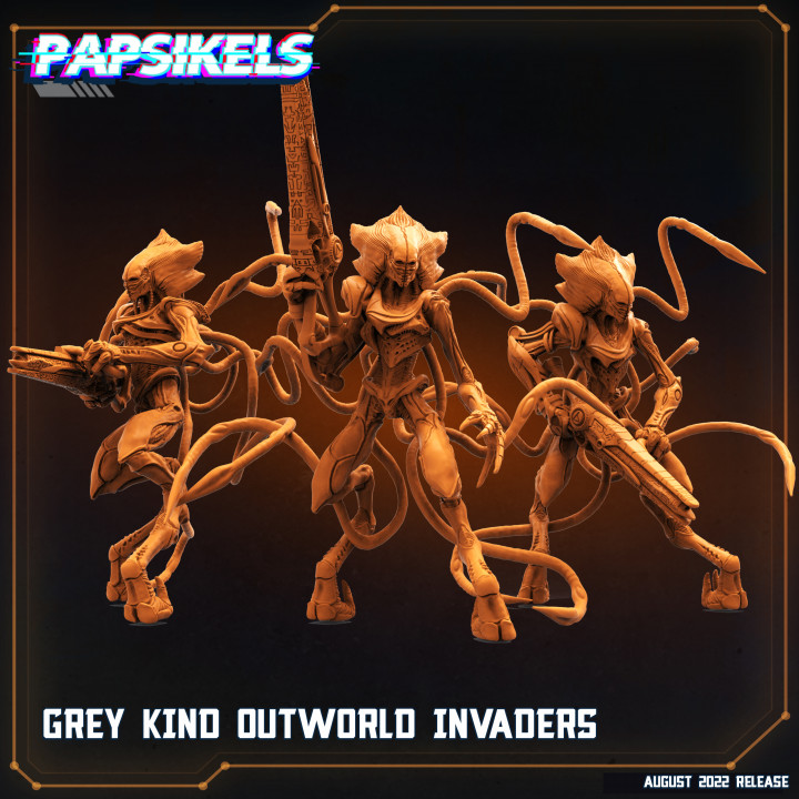 grey kind outworld invaders papsikels miniatures Fan Art Tabletop Characters & Creatures alien invader 3D print model - Mito3D