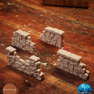 muri in pietra Gotico cose tavolo 3D stampabile terreno fantasia medievale modulare diorama scenario muro 3d print model - Mito3D