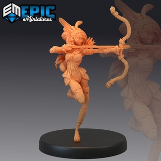 female werebunny archer bunny woman hybrid rabbit folk rodent warrior hare army epic-miniatures fantasy medieval monster rpg warhammer sla enemy tabletop dungeon dnd pathfinder npc pre-supported supported pre 3d print model - Mito3D