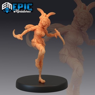 female werebunny dagger bunny woman hybrid rabbit folk rodent warrior hare army epic-miniatures fantasy medieval monster rpg warhammer sla enemy tabletop dungeon dnd pathfinder npc pre-supported supported pre 3d print model - Mito3D