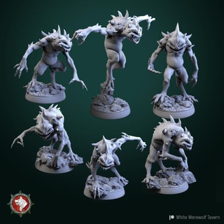 ensalada conjunto 6 miniaturas 32 mm pre supported blanco hombre lobo taberna mesa caracteres criaturas fantasía universo slaaddnd 3d print model - Mito3D