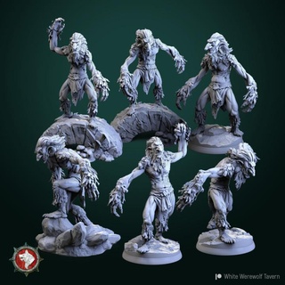 trolls conjunto 6 miniaturas 32 mm pre supported blanco hombre lobo taberna mesa caracteres criaturas fantasía universo Troll 3d print model - Mito3D