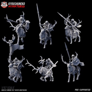 gaelic wood elf deer brothers kyoushuneko miniatures Tabletop Characters & Creatures Fantasy Universe dragon dungeons fantasy celtic cavalry 3d print model - Mito3D