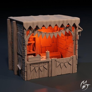 cirque billet cabine fabrication tlon table 3D imprimable terrain fantaisie détaillé objet soutenir supporter carnaval poitrine paysage cabane 3d print model - Mito3D