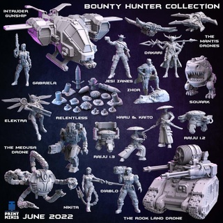 bounty hunter collection print minis Tabletop Characters & Creatures Sci-Fi Universe Vehicles Machines alien android creature fighter hero robot sci-fi space drone cyberpunk 3d print model - Mito3D