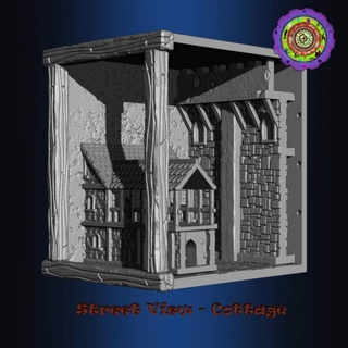 street view - cottage c2dwellers Home & Garden Office Bookends Bookmarks book bookend medieval bridge decor dungeon dnd scenic booknook streetview 3d print model - Mito3D