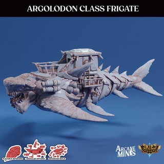 airship - argolodon class frigate arcane minis board creature dragon dragons dungeons float fly game mini monster piece roleplay rpg scale shark sky stand magic steampunk flying boardgame dungeon flight living d&d pieces 28mm dnd 35mm 32mm cannons 5e eberron airships presupported pre-supported arcanapunk magipunk magitech sordane supported skies howdah aldarra tamers flight-stand living-ship 3d print model - Mito3D