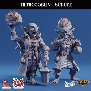 tiltik goblin scrupe arcane minis hat dragon dragons dungeons green lamp roleplay rpg scale magic steampunk guide captain dungeon terror patreon d&d 28mm dnd 35mm 32mm tour 5e greenskin eberron stories gobbo presupported pre-supported arcanapunk magipunk magitech sordane supported sales skies salesman tourist 3d print model - Mito3D