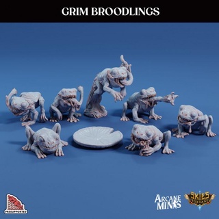 grim broodlings arcane minis dragon dragons dungeons roleplay rpg running scale teeth topper magic steampunk base frog tongue legends dungeon patreon pad fangs d&d 28mm dnd toad 35mm lily 32mm drool webbed 5e eberron presupported pre-supported arcanapunk magipunk magitech sordane supported skies broodling barbs froglet toadlet lily-pad dreadmire 3d print model - Mito3D
