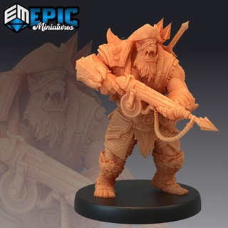 orc pirate captain harpoon green skin army warrior corsair master epic-miniatures fantasy medieval monster rpg warhammer sla enemy tabletop dungeon dnd pathfinder npc pre-supported supported pre 3d print model - Mito3D