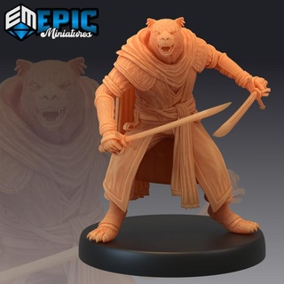 catfolk panther pirate angry corsair captain master werejaguar warrior male puma epic-miniatures fantasy medieval monster rpg warhammer sla enemy tabletop dungeon dnd pathfinder npc pre-supported supported pre 3d print model - Mito3D