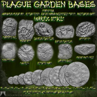 plague garden bases - bundle deal fourth eye studio Tabletop accessories 3D Printable Terrain Sci-Fi terrain demon 40k dragons dungeons games gaming guard horror warhammer death base role playing tabletop 100mm nurgle disease 3d print model - Mito3D