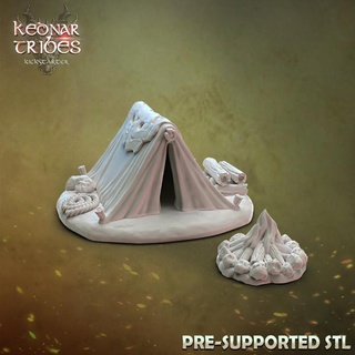 survival tent & campfire cursed forge miniatures Tabletop 3D Printable Terrain Fantasy dragons dungeons fire base rest d&d dnd scenery camp 3d print model - Mito3D