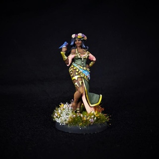 aster flower princess great grimoire bird forest girl 35mm flowercrown 32mm druid bard sing 3d print model - Mito3D