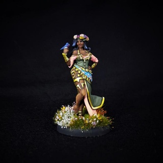 aster flower princess great grimoire flower bird forest girl 35mm flowercrown 32mm druid bard sing  3d print model - Mito3D