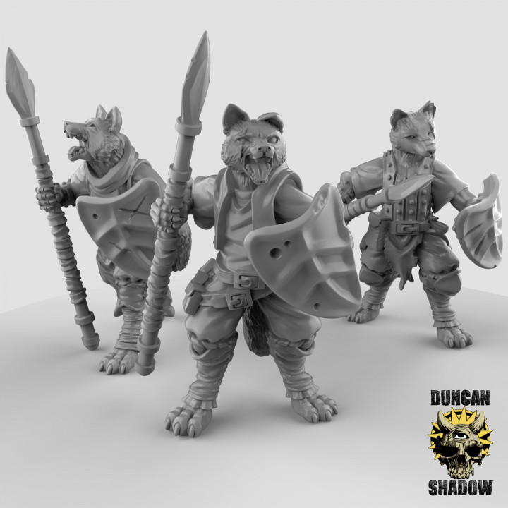 Volpe folk kitsune lance pre supportato duncan ombra tavolo personaggi creature fantasia universo 3D print model - Mito3D