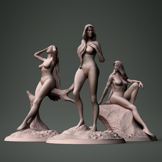 Nymphen 3 posiert Clinch Kunst Tischplatte Zeichen Kreaturen Fantasie Universum Wald Frau Nymphe dnd 3d print model - Mito3D