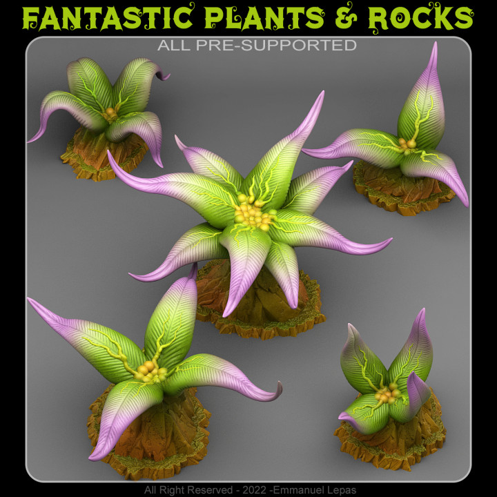 zarif zehirli bitkiler fantastik kayalar masaüstü 3D yazdırılabilir arazi fantezi Sci Fi Emmanuel 4k kabile Bırak destekli 8k 3D print model - Mito3D