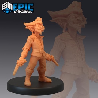 goblin pirate pistols green skin army soldier corsair master male captain epic-miniatures fantasy medieval monster rpg warhammer sla enemy tabletop dungeon dnd pathfinder npc pre-supported supported pre 3d print model - Mito3D