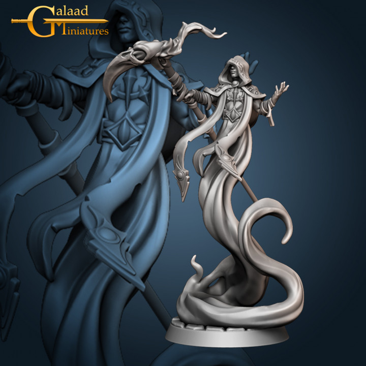 archmage dark wizard galaad miniatures human mini roleplay rpg magic miniature male mage tabletop scythe wargame dungeon spell hood sorcerer 3D print model - Mito3D