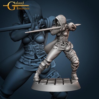 raven - female rogue galaad miniatures girl mini roleplay rpg sword woman miniature tabletop wargame dungeon hood thief 3d print model - Mito3D