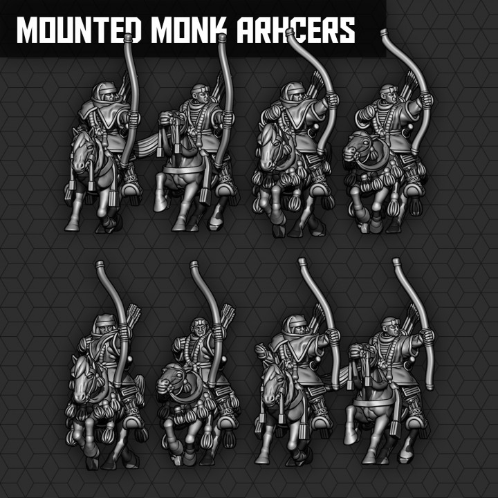 savaşçı keşiş monte okçular smol minyatürler masaüstü karakterler yaratıklar fantezi Evren okçu at samuray 3D print model - Mito3D