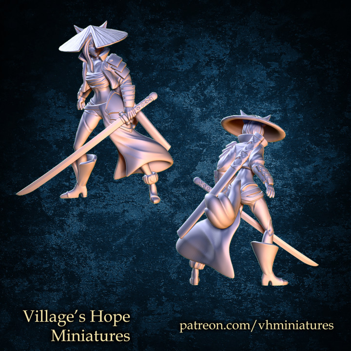 wolf girl samurai village's hope miniatures Tabletop Characters & Creatures Fantasy Universe rpg miniature minis dnd ttrpg jrpg trpg 3D print model - Mito3D