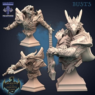 ariarathes & ascendants bust pack mammoth factory dragon sword wings dragonborn horns group winged lizardman scales scaly 3d print model - Mito3D