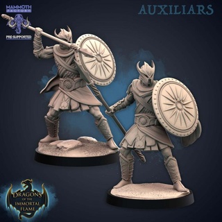 drakkari auxiliars pack mammoth factory fighter guard human shield soldier spear warrior phalanx group 3d print model - Mito3D