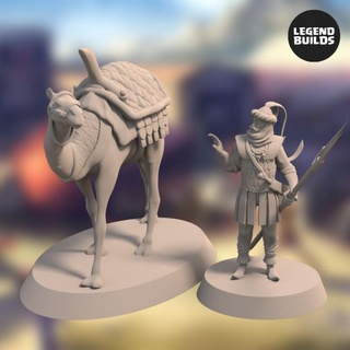 cammello cavalieri Qams posa 6 miniatura stl file legendbuilds tavolo personaggi creature fantasia universo esercito deserto draghi dungeon rpg ttrpg 3d print model - Mito3D