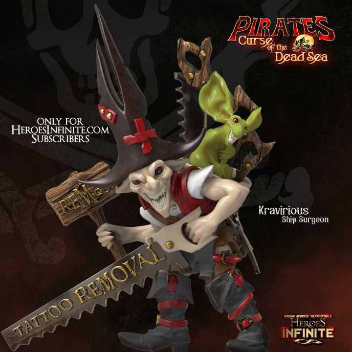 kravirious ship surgeon heroes infinite epic fantasy mini model ocean pirate rpg sea miniature boardgame base role tabletop wargame dungeon d&d pirates warriors sharks pathfinder heroines skeletons ragingheroes 3D print model - Mito3D