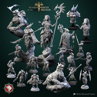 hoard green dragon june bundle pre-supported white werewolf tavern Tabletop Characters & Creatures Fantasy Universe dragonborn dnd 3d print model - Mito3D