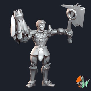 warforged fighter sharpshooter triple spire workshop Tabletop Characters & Creatures Fantasy Universe axe fantasy modular megaman scifi 28mm dnd 32mm 5e 3d print model - Mito3D