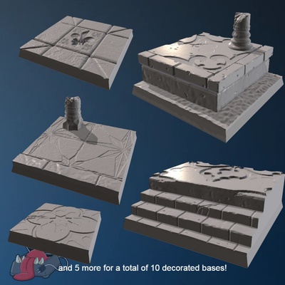3d printable 10 square gothic ruins bases by feed my 3dprinter tabletop accessories terrain fantasy base fleur sister sisters stairway ornate stair custodes solemn 3d print model - Mito3D