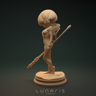 3d printable aminatu by lunaris figures tabletop characters & creatures sci-fi universe queen space spear tribal warrior woman hunter scifi tribe 3d print model - Mito3D