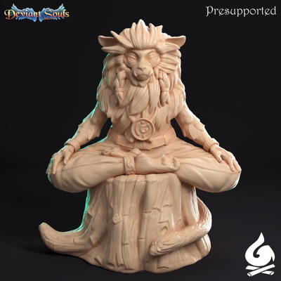 3d printable meditating monkey 2 versions by safehold tabletop characters & creatures fantasy universe creature dragons dungeons lion meditation monk tree d&amp d dnd 3d print model - Mito3D