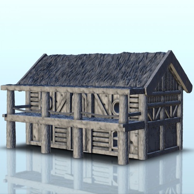 3d printable building thatched roof large wooden terrace 7 - medieval middle age by hartolia miniatures tabletop terrain fantasy accessories architecture game games house warhammer figures wargame dungeon scenery saga lord of rings sigmar dark alkemy war rose warcrow 3d print model - Mito3D