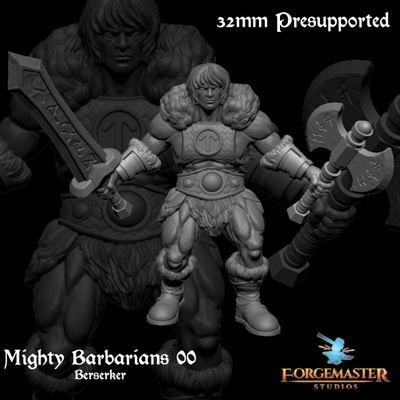 3d printable mighty barbarians 00 berserker by forgemaster studios axe barbarian fighter sword warrior dnd 32mm dualwield forgemasterstudios 3d print model - Mito3D