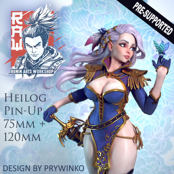 3d printable heilog pin up - 75mm 120mm presuported by hector moran tabletop characters & creatures fantasy universe female fighter rpg soldier statue dungeonsanddragons pinup dnd pathfinder ttrpg pin-up raw roninartsworkshop prywinko forestguardian magicagirl femalefighter 3D print model - Mito3D