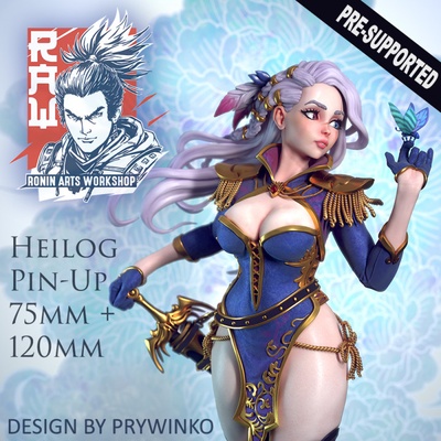 3d printable heilog pin up - 75mm 120mm presuported by hector moran tabletop characters & creatures fantasy universe female fighter rpg soldier statue dungeonsanddragons pinup dnd pathfinder ttrpg pin-up raw roninartsworkshop prywinko forestguardian magicagirl femalefighter 3d print model - Mito3D