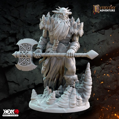 3d printable frost giant by hexy studio tabletop characters & creatures fantasy universe axe epic monster rpg ice dungeonsanddragons 32mm instantencounters 3d print model - Mito3D