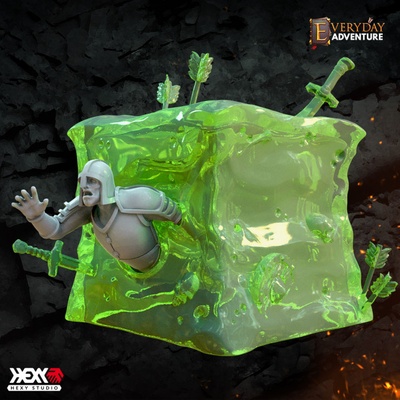 3d printable gelatinous cube by hexy studio tabletop characters & creatures fantasy universe monster trap dnd 32mm dungeons dragons 5e instant encounters 3d print model - Mito3D