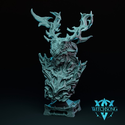 3d printable bust - lord of grove by witchsong miniatures tabletop characters & creatures fantasy universe fan art busts deer dragons dungeons forest god horror horns paint huge dnd antlers silvan paitning 3d print model - Mito3D