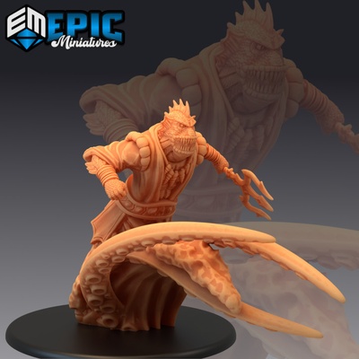 3d printable marid male tentacle water elemental genie ocean & sea encounter by epic-miniatures fantasy medieval monster rpg warhammer sla enemy tabletop dungeon dnd pathfinder npc pre-supported supported pre 3d print model - Mito3D