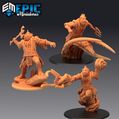3d printable marid male set water elemental genie ocean & sea encounter by epic-miniatures fantasy medieval monster rpg warhammer sla enemy tabletop dungeon dnd pathfinder npc pre-supported supported pre 3d print model - Mito3D