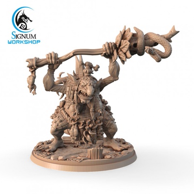 3d printable jazu swamp witch by signum workshop dungeons fantasy miniatures troll staff tabletop 32mm shaman tribe ttrpg presupported 3d print model - Mito3D