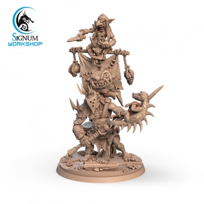 3d printable hagron frightful banner by signum workshop dungeons fantasy goblin mini miniatures orc spear warrior tabletop warlord 32mm berserk tribe ttrpg presupported 3d print model - Mito3D