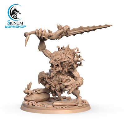 3d printable alzul swamp nightmare by signum workshop dungeons fantasy mini miniatures troll warrior tabletop warlord 32mm berserk tribe ttrpg presupported 3d print model - Mito3D
