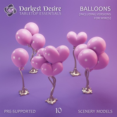 3d printable balloons by darkest desire tabletop terrain fantasy decoration environment furniture hearts modular party set props romantic boardgame carnival birthday holiday d&d dnd celebration scenery pnp scatter fair assets presupported celebrations 3d print model - Mito3D