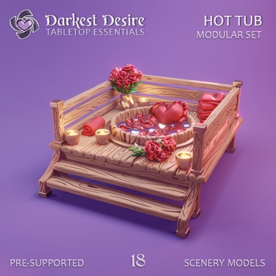 3d printable hot tub by darkest desire tabletop characters & creatures fantasy universe terrain bedroom decoration environment flowers furniture hearts set water bath props romantic boardgame spa d&d candles whirlpool dnd scenery pnp scatter inn assets presupported jacuzzi brothel 3d print model - Mito3D